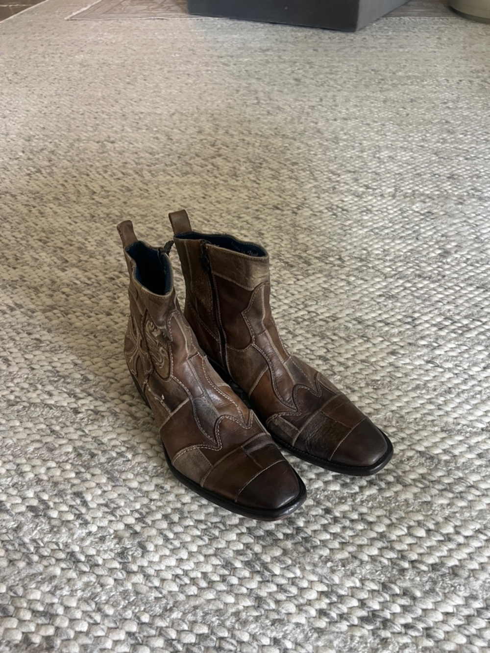 Mark Nason Men's Brown Patchwork Western Ankle Boots-sz 11